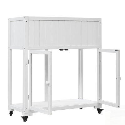 Compact Mini Wood Cold Frame Greenhouse With Wheels, Ideal For Indoor And Outdoor Plant Protection And Growth