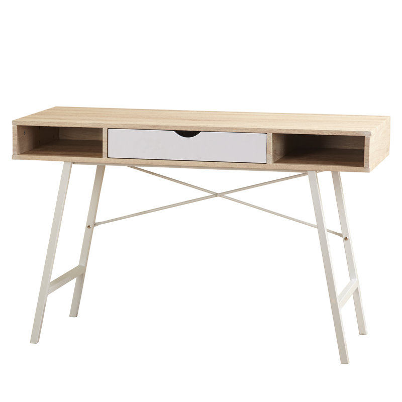 Decio Steel Writing Desk, Natural/White