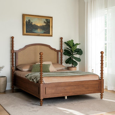 Cascade Rattan Queen Size Four Poster Bed in Walnut Brown