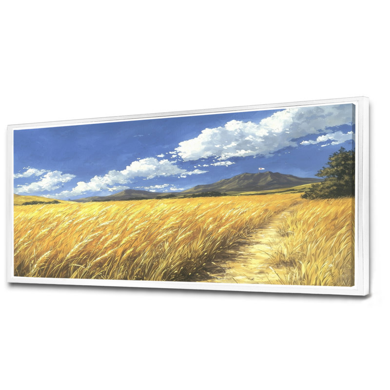 Dorrel Meadow Golden Fields of Corn II - prairie, art mural, H 28 po x l 60 po, Cadre flottant, Blanc