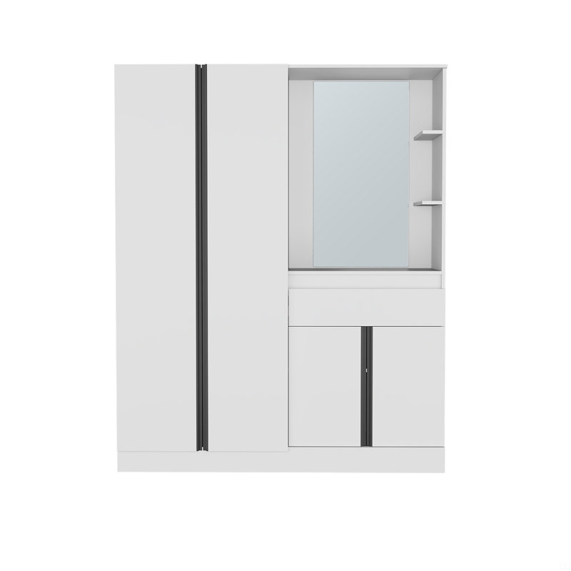 Armoire avec portes doubles, tringle suspendue et tablettes intérieures