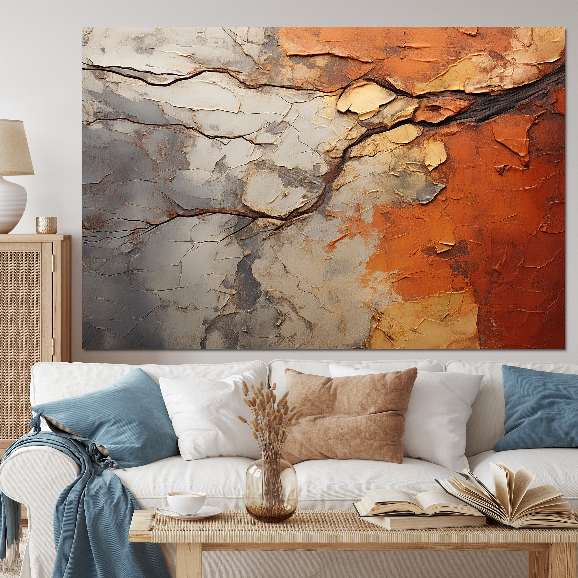 Ivy Bronx Orange Grey Abstract Redwood Tree Collage Modern Wall Art