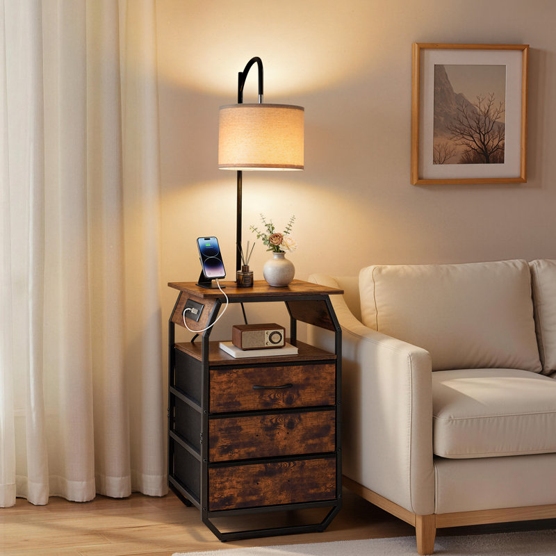 Lampe sur pied avec table, table de bout à 2 niveaux avec 3 tiroirs et 3 lumières de température de couleur, table de chevet moderne avec table de chevet avec port USB et port de charge de type C et CA pour salon, chambre à coucher, dortoir