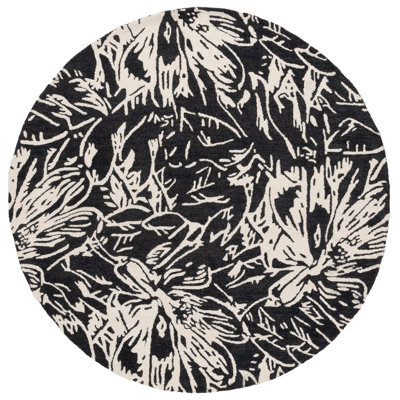 Rosaliz Hand Tufted Wool/Cotton Floral Rug in Black/Ivory