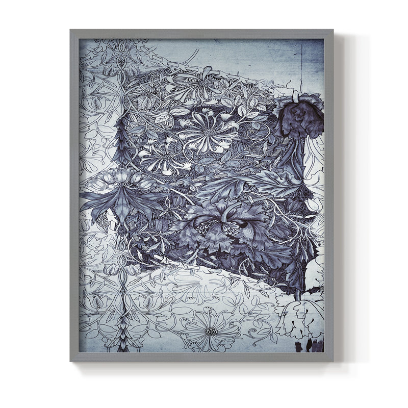 Impression abstraite vintage encadrée CLX - bois massif, Gris, H 21 po x l 17 po