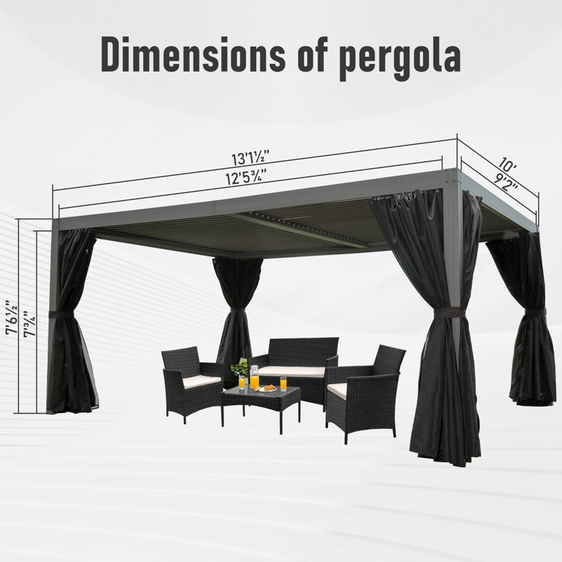 Aluminum Pergola Gazebo with Louvered Roof Canopy, 13 ft x 10 ft, Gray