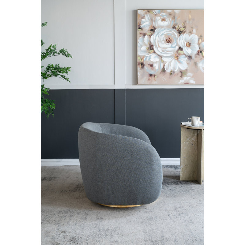 Whallon Upholstered Swivel Armchair, Gray Linen