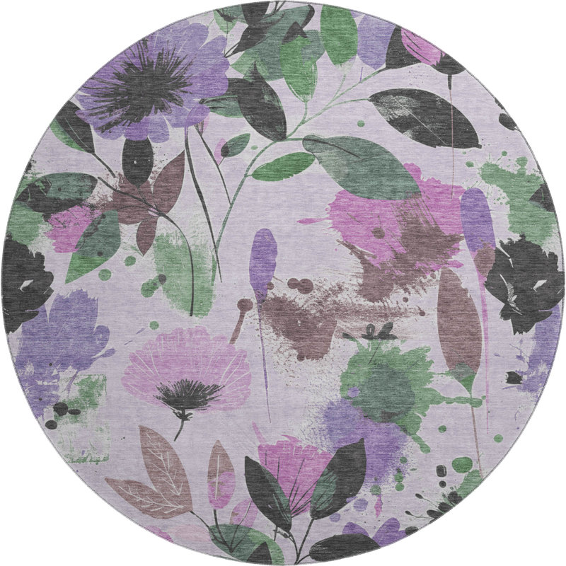 Premium Machine Washable Harjo AMF1549 Floral Rug, Round 8'