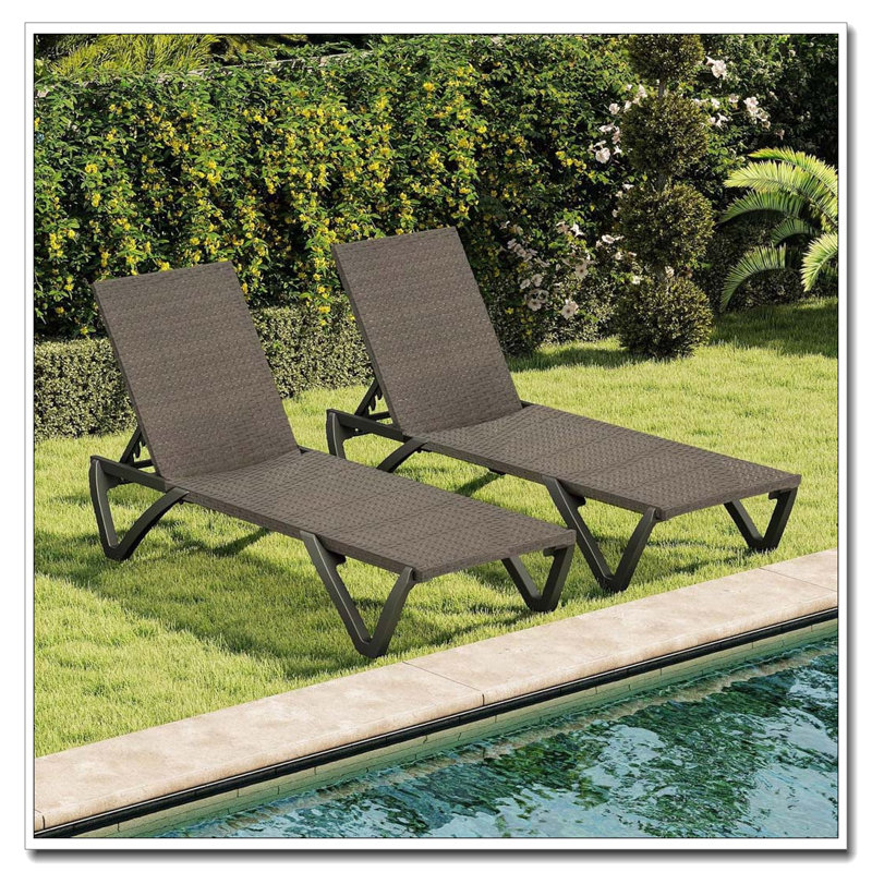 Ensemble de chaise longue de piscine en osier réglable, mobile et empilable