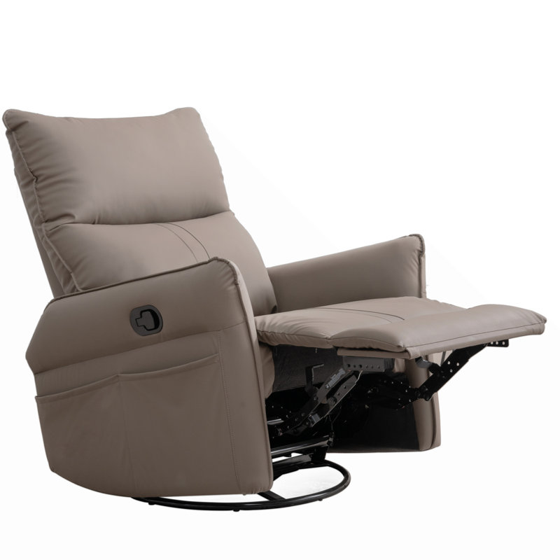 Idal Faux Leather Swivel Recliner, Brown Faux Leather