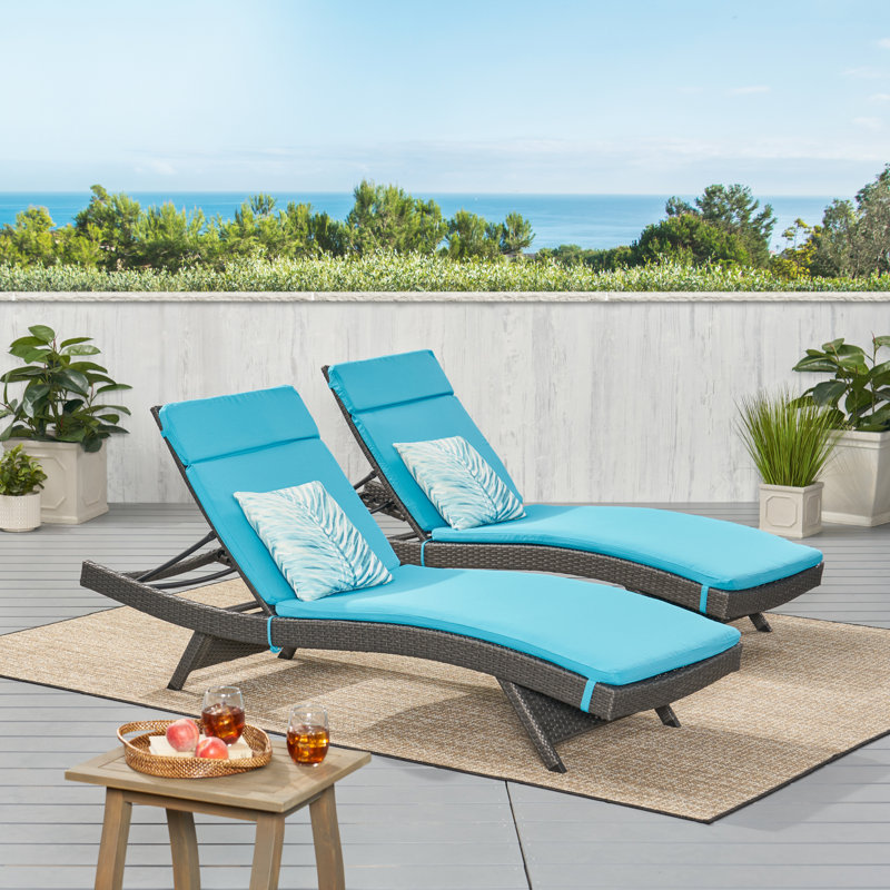 Blaise 79.5" Long Reclining Chaise Lounger Set with Cushions, Blue