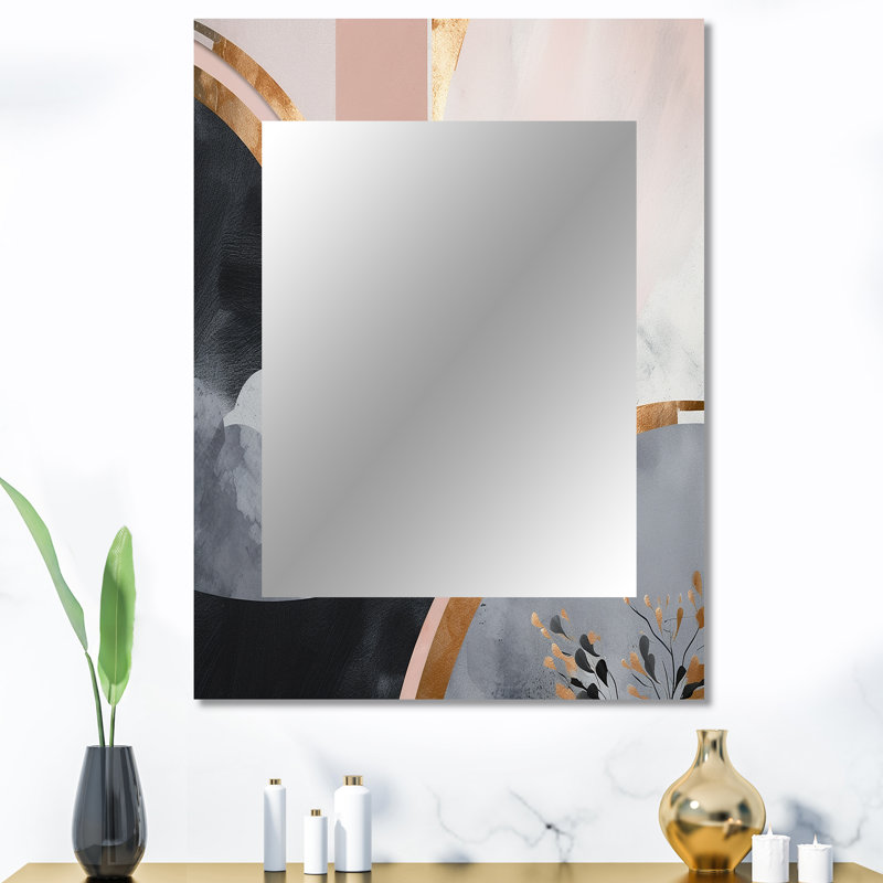 Rose Gold Unveiling Reverie IV - Floral Mirror, Traditional Decorative Wall Mirror, Printed Metal Art, 40" x 30"