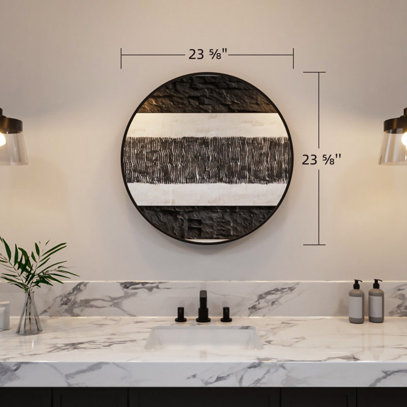 Round Mirror, Wall Mounted Metal Frame Mirror for Bathroom, Living Room, Vanity, 24" x 24"