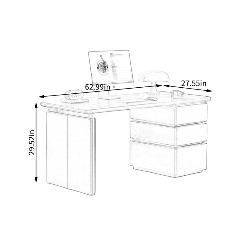 Exquisite Black 3-drawer Computer Desk 62.99in