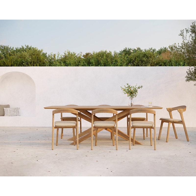 Bok Outdoor Teak Dining Side Chair, Teak Black Frame/Off White Cishion