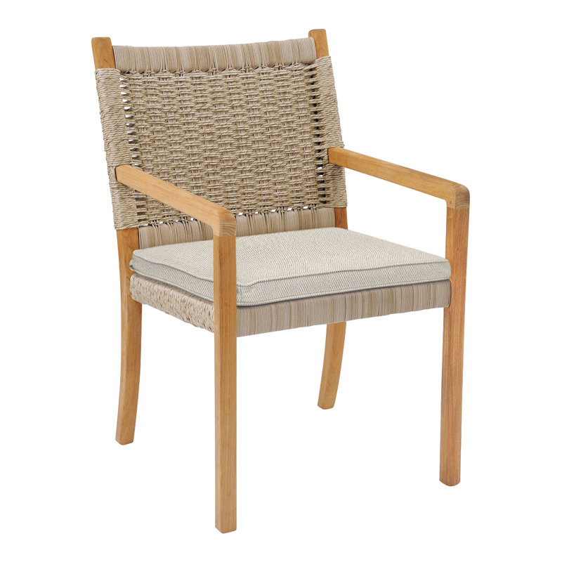 Hudson Teak Patio Dining Chair with Cushion (Set of 2), Canvas Rain, Hudson Natural Cord