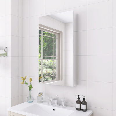 Rectangular Recessed Or Wall Mount Aluminum Frameless Medicine Cabinet Mirror With Adjustable Glass Shelves