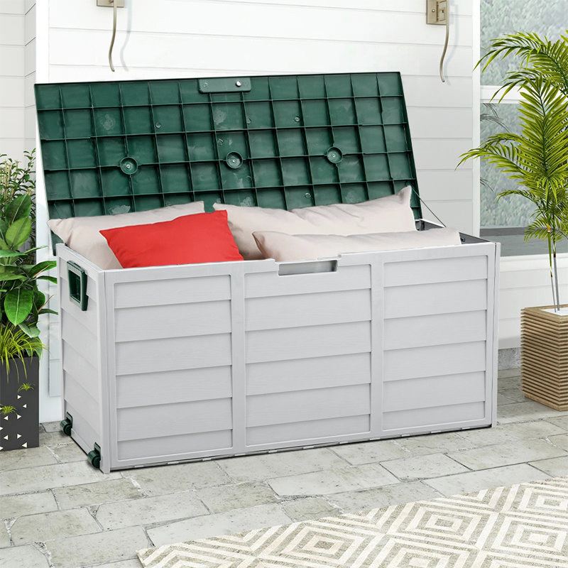 Dakota Fields Charrissa 112cm W 290L Water Resistant Plastic Lockable Deck Box with Wheels, Green/Grey