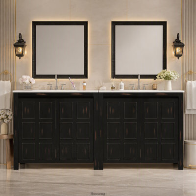 Ensemble de vanité rétro expresso de 183 cm (72 po) avec double lavabo en céramique, portes à fermeture douce et tablette réglable