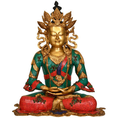 26" Large Crown Buddha Brass Sculpture - Handcrafted Tibetan Buddhist Royal Deity Meditation Statue Home Decor Art