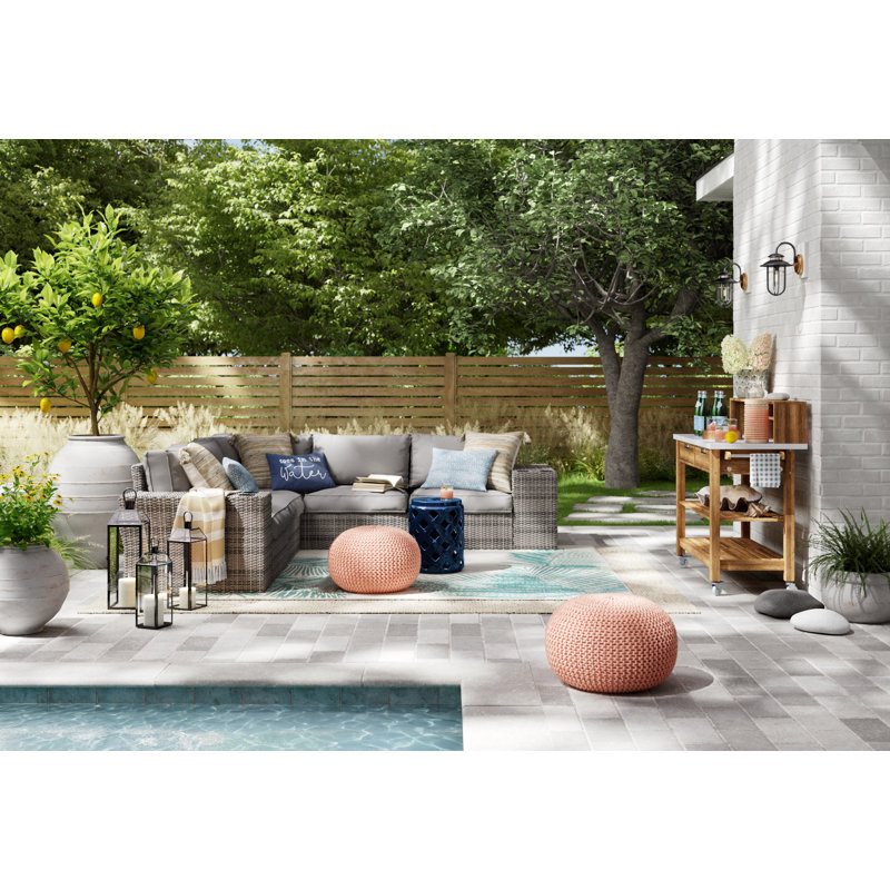 Ayantu Fully Assembled 102'' Wide Outdoor Wicker Reversible Patio Sectional with Cushions, Mixed Grey