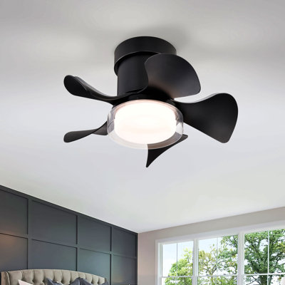 Ventilateur de plafond 21 pouces à faible bruit et noir avec abat-jour à télécommande avec lumière DEL pour cuisine, salle à manger, salle de bain, patio (noir mat)