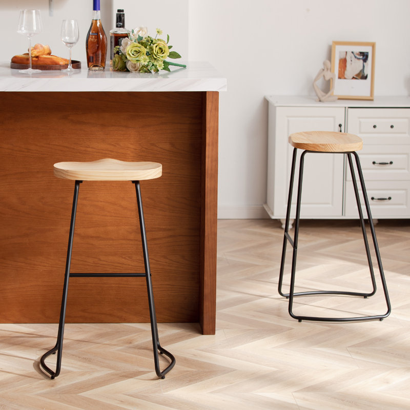 Ensemble de siège de selle en bois massif avec repose-pieds Alazia, Bois robuste / noir, 2