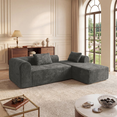 Canapé modulaire à compression 118 po 118 po, canapé rembourré en L avec méridienne, 2 ressorts ensachés et 2 coussins pour le salon, sans assemblage requis, gris