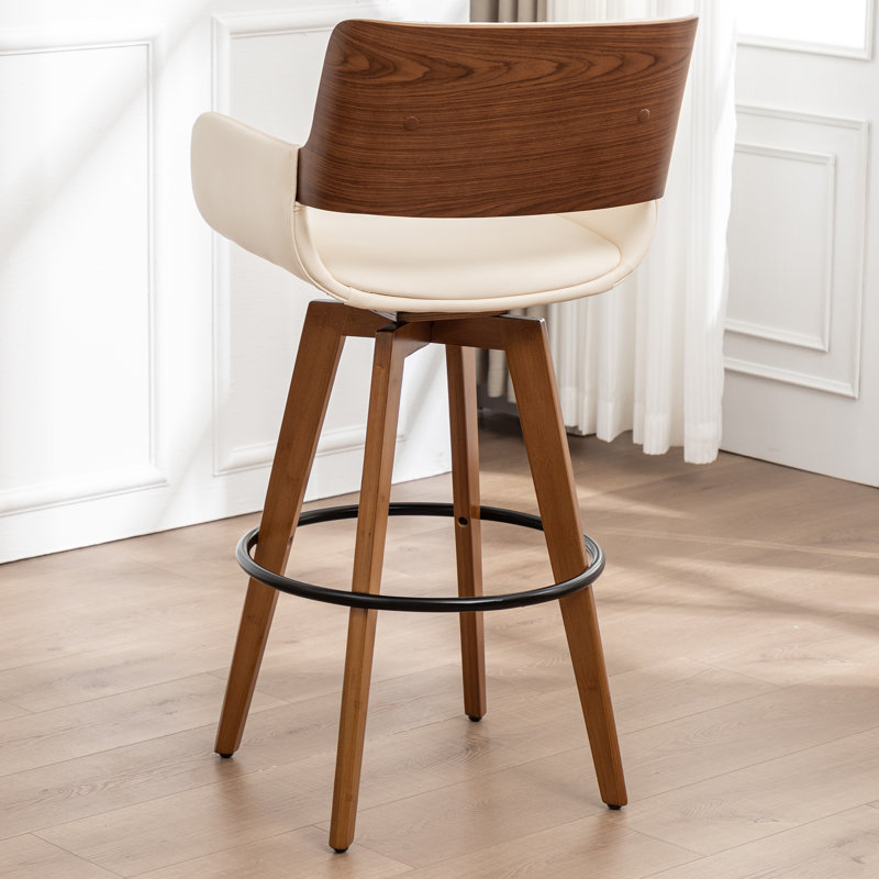 Swivel Upholstered Counter Stool, Beige, Bar Stool (75.5cm Seat Height)