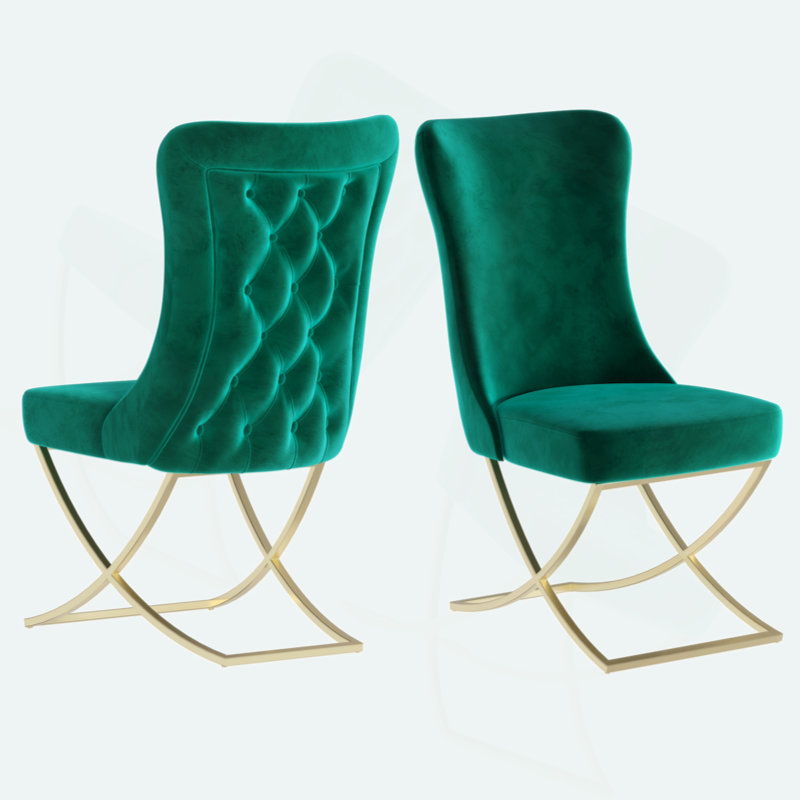 Ottomanson Set of 2 Dining Chairs with Elegant for Stylish Seating, Gold, Gold/Blue