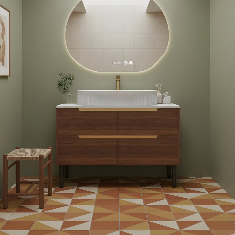 Meuble-lavabo 36 po, lavabo intégré en céramique, Noyer