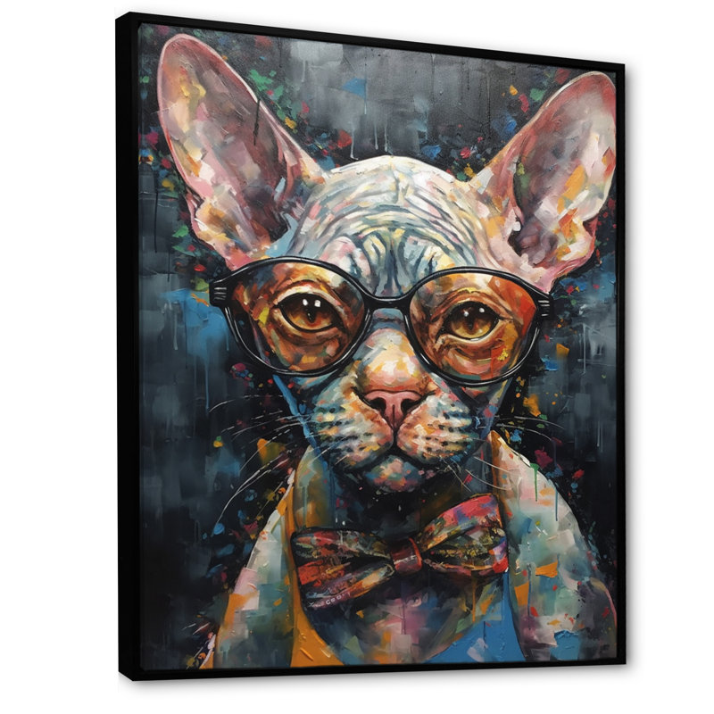 Chat froid avec lunettes de soleil III - imprimé, H 40 po x l 30 po x P 1,5 po, Cadre flottant noir