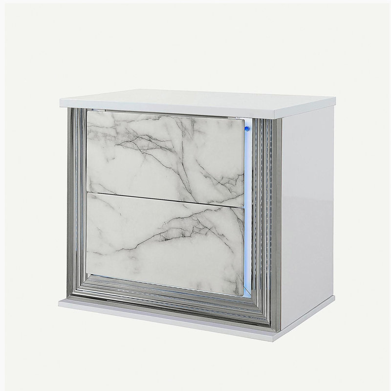 Armoire de chevet en marbre avec éclairage à DEL Moon White
