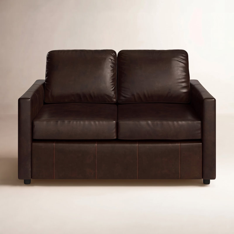 Savannah 58'' Leather Loveseat, Steamboat Charcoal Genuine Leather