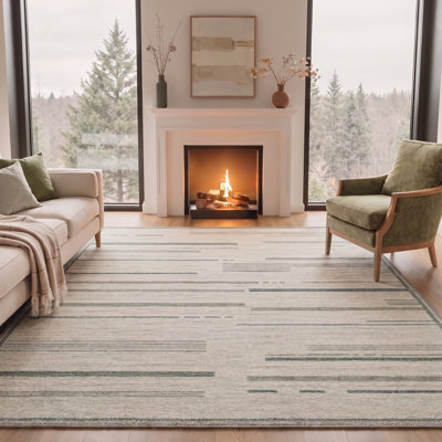 Tapis à rayures antidérapant moderne à rayures beige / gris Performance
