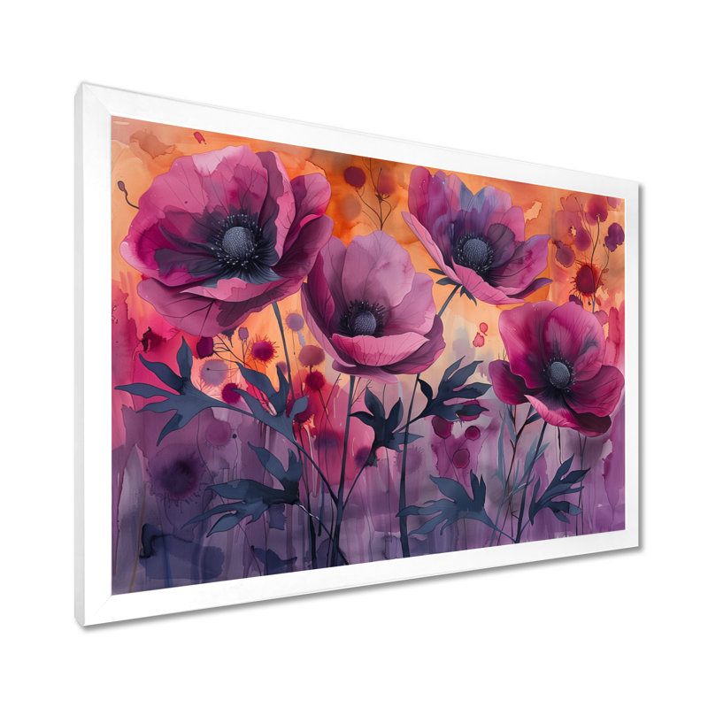 Décoration mauve délicate mauve rouge - coquelicots, Toile tendue, H 12 po x l 20 po