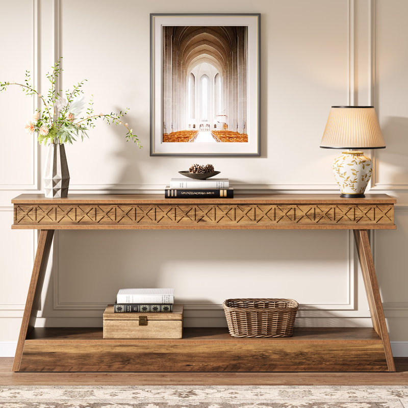 70.87" Console Table With Shelf, Brown