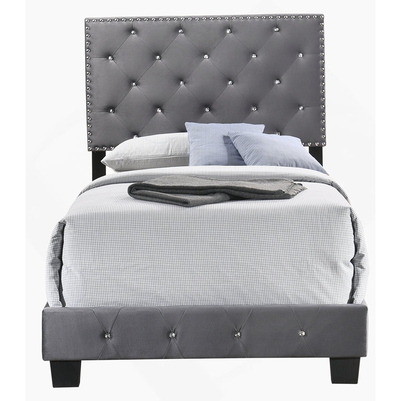 Structure de lit moderne avec tête de lit pour la chambre à coucher, Gris, Simple