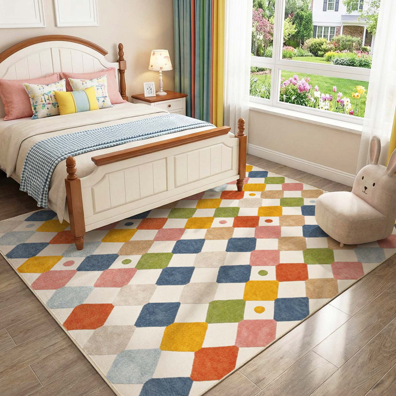 Colorful Diamond for Kids Washable Non-slip Rug, Argyle Circus, Square 8'