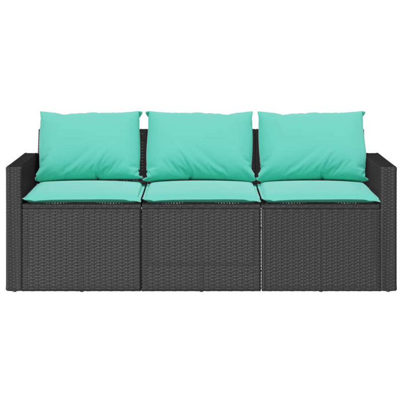 Ebern Designs Patio Sofa With Cushions 3-Seater Poly Rattan, Blue, Black