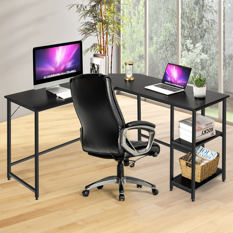 L-Shaped Steel Computer Desk, Black