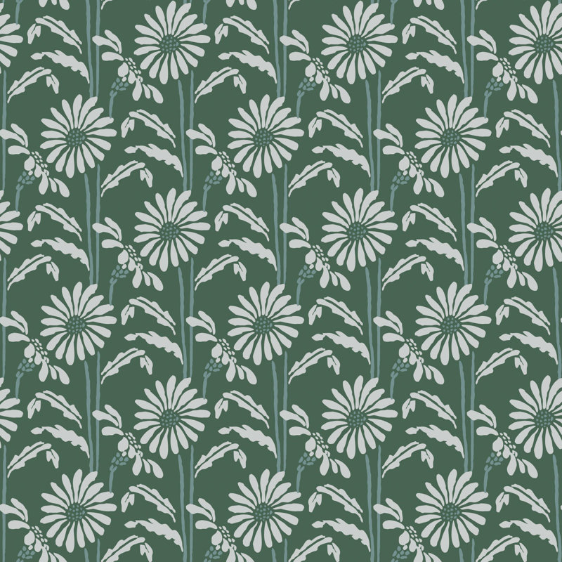 Woodland Bloom - Floral Wallpaper, Jade, Faux Grasscloth, Non-pasted