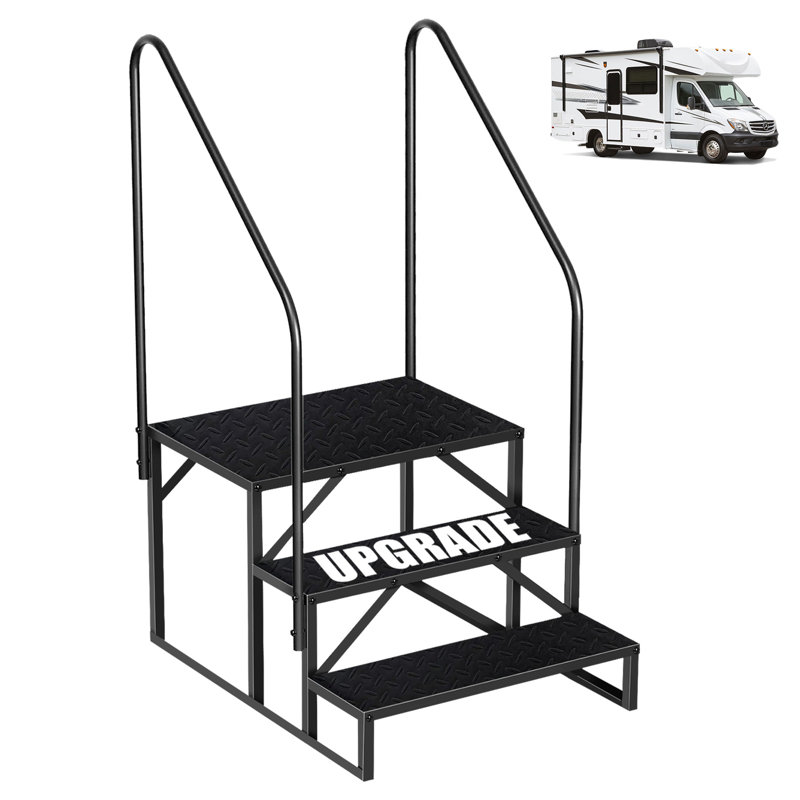 RV Steps with 2 Handrail, 3 Steps Mobile Home Ladder