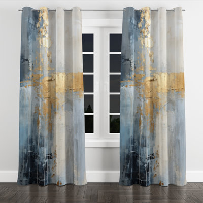 Kristalia Beige and Gold Simple Winter Landscape II - Winter Landscape Blackout Grommet Curtain - 1 Panel