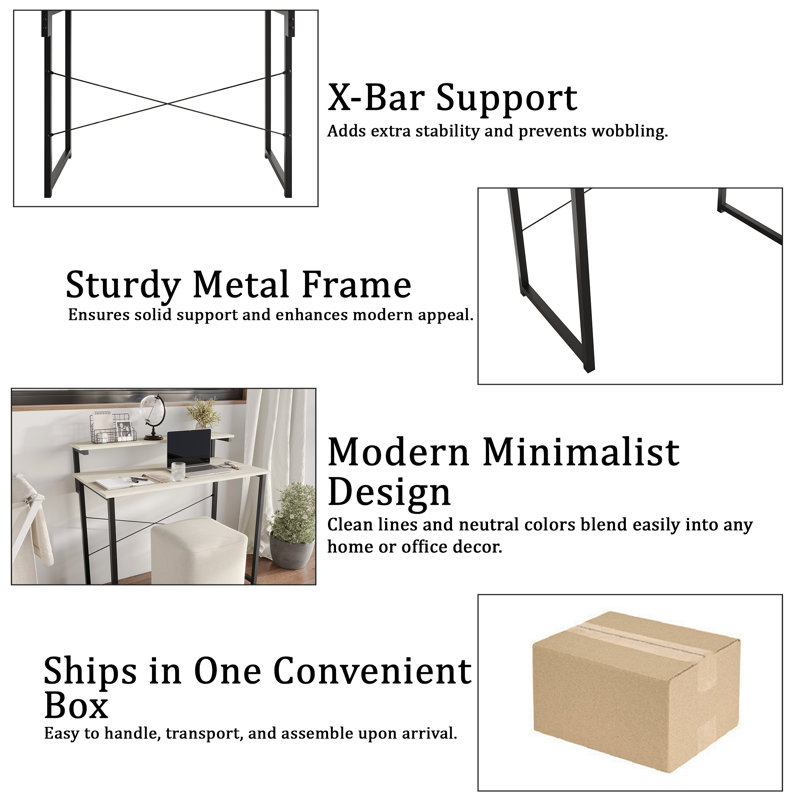 Metal Writing Desk With Shelf, 35.63" H x 39.37" W x 19.68" D, Light Gray