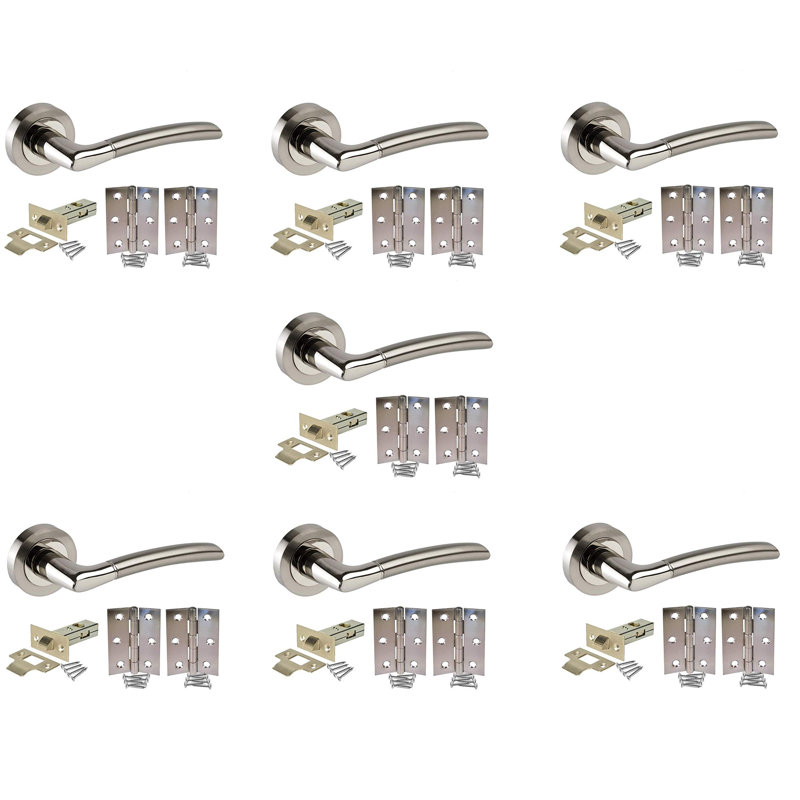 Golden Grace 7 Sets Indiana Style Modern Door Handles on Round Rose in Dual Finish with Latch