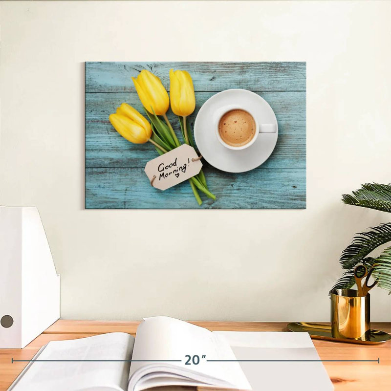 Yarlin, tulipes et café, H 8 po x l 12 po