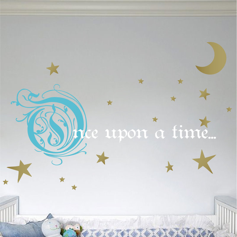 Décalcomanie murale une fois sur un temps, H 31 po x l 66 po x P 0,01 po, Bleu / Or / Blanc