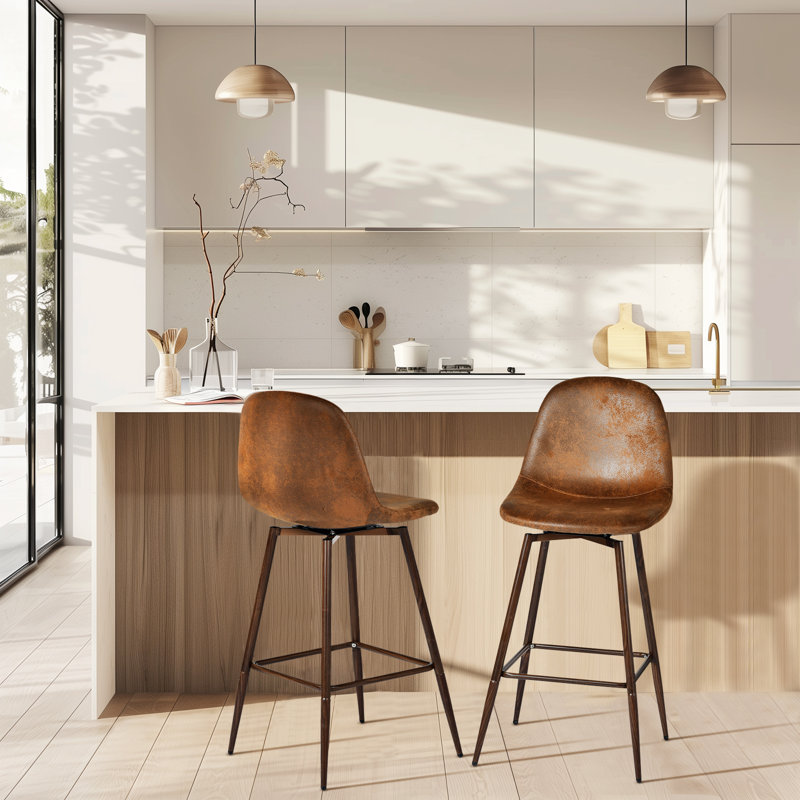 Tabouret de comptoir pivotant de 26 po pour îlot de cuisine avec dossier et repose-pieds Moulton, Suède - brun rétro