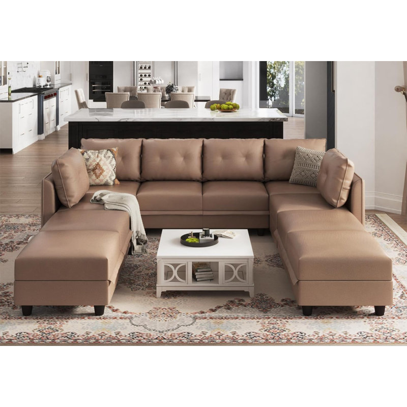Tomario 10- Piece Upholstered U-Shaped Modular Sectional With Storage, Brown Polyester